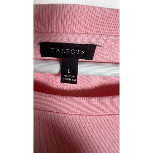 TALBOTS Embroidered Crewneck Sweatshirt LARGE Pink Top Floral Sleeves NWOT - Picture 5 of 8